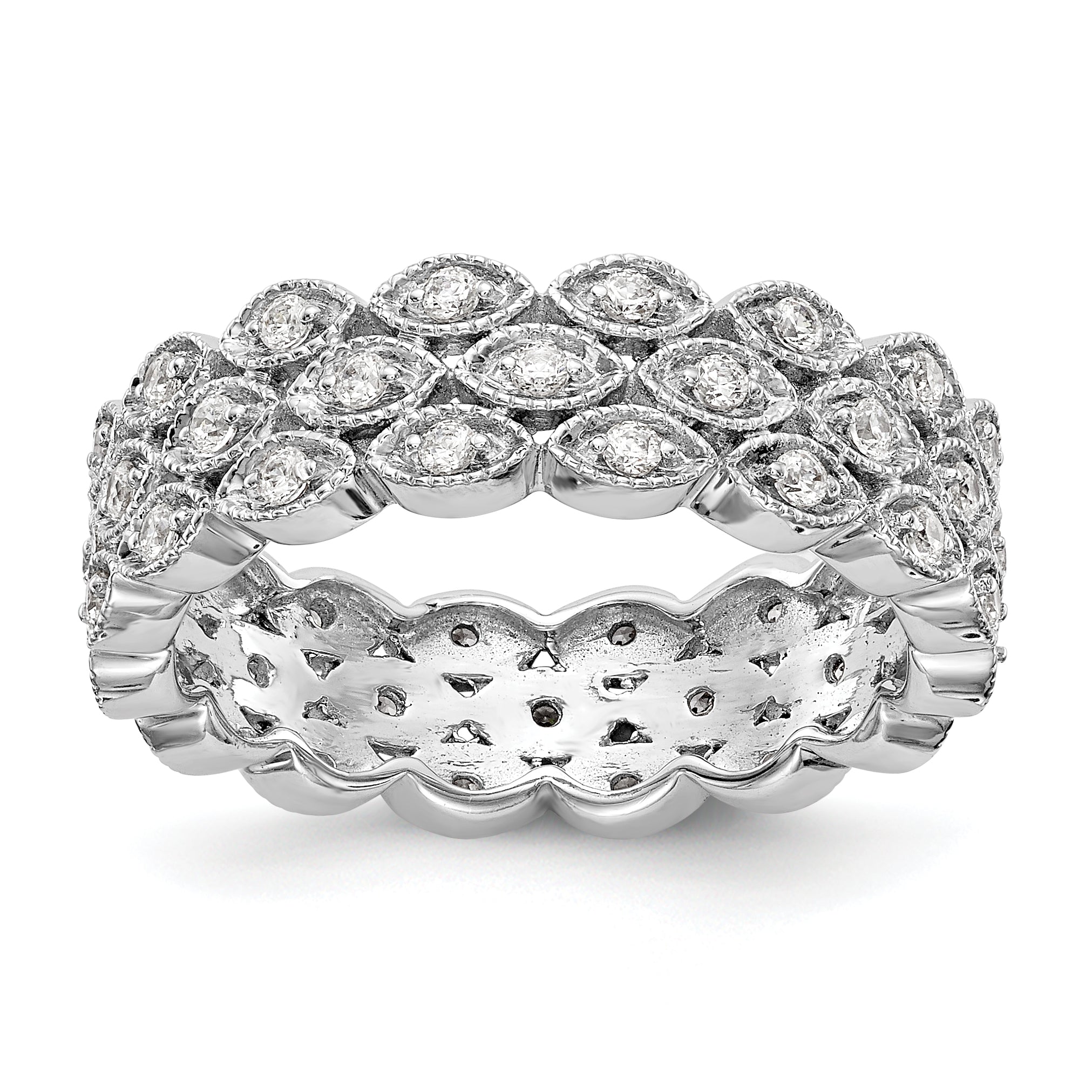 14K Weißgold Poliert 1/2 ct 3 Reihe Vintage Pavé Diamant Memoire Ring