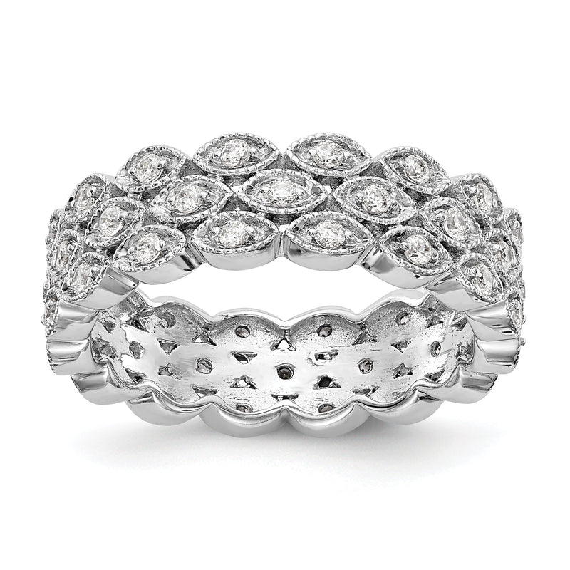14K Weißgold Poliert 1/2 ct 3 Reihe Vintage Pavé Diamant Memoire Ring