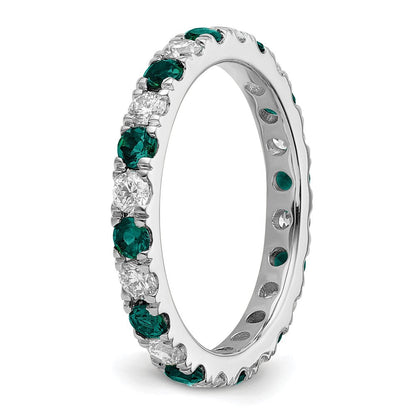 14K Weißgold Memoire-Ring mit 0,75 ct. im Labor gezüchteten Diamanten VS/SI+ G+ und im Labor gezüchtetem Alexandrit