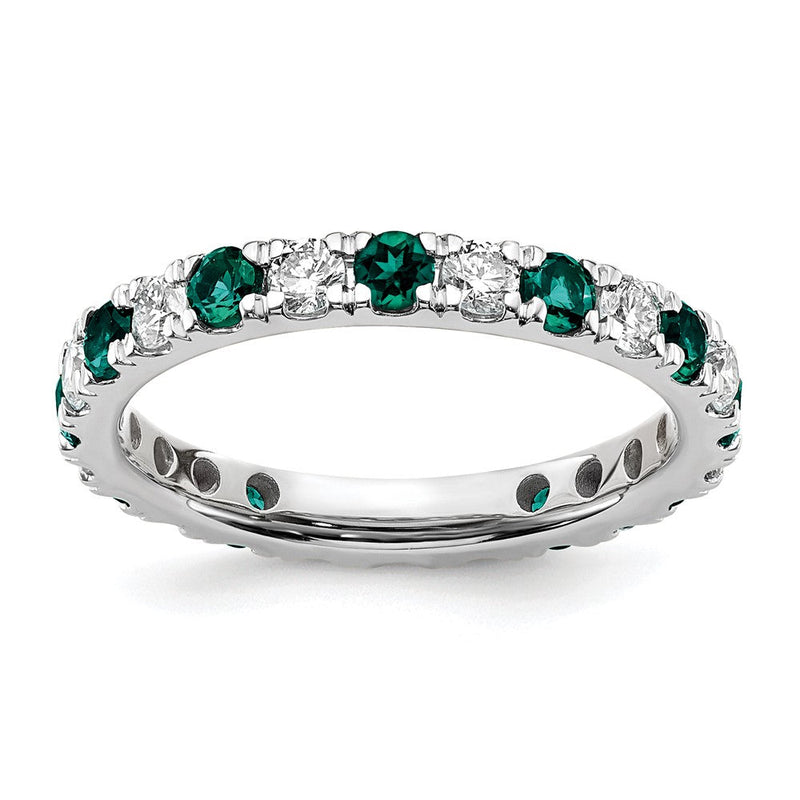 14K Weißgold Memoire Ring mit 0,75 ct. im Labor gezüchteten Diamanten VS/SI+ G+ und im Labor gezüchtetem Alexandrit