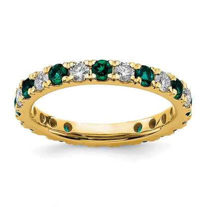 14K Gelbgold Memoire-Ring mit 0,75 ct. laborgezüchteten Diamanten VS/SI+ G+ und laborgezüchtetem Alexandrit