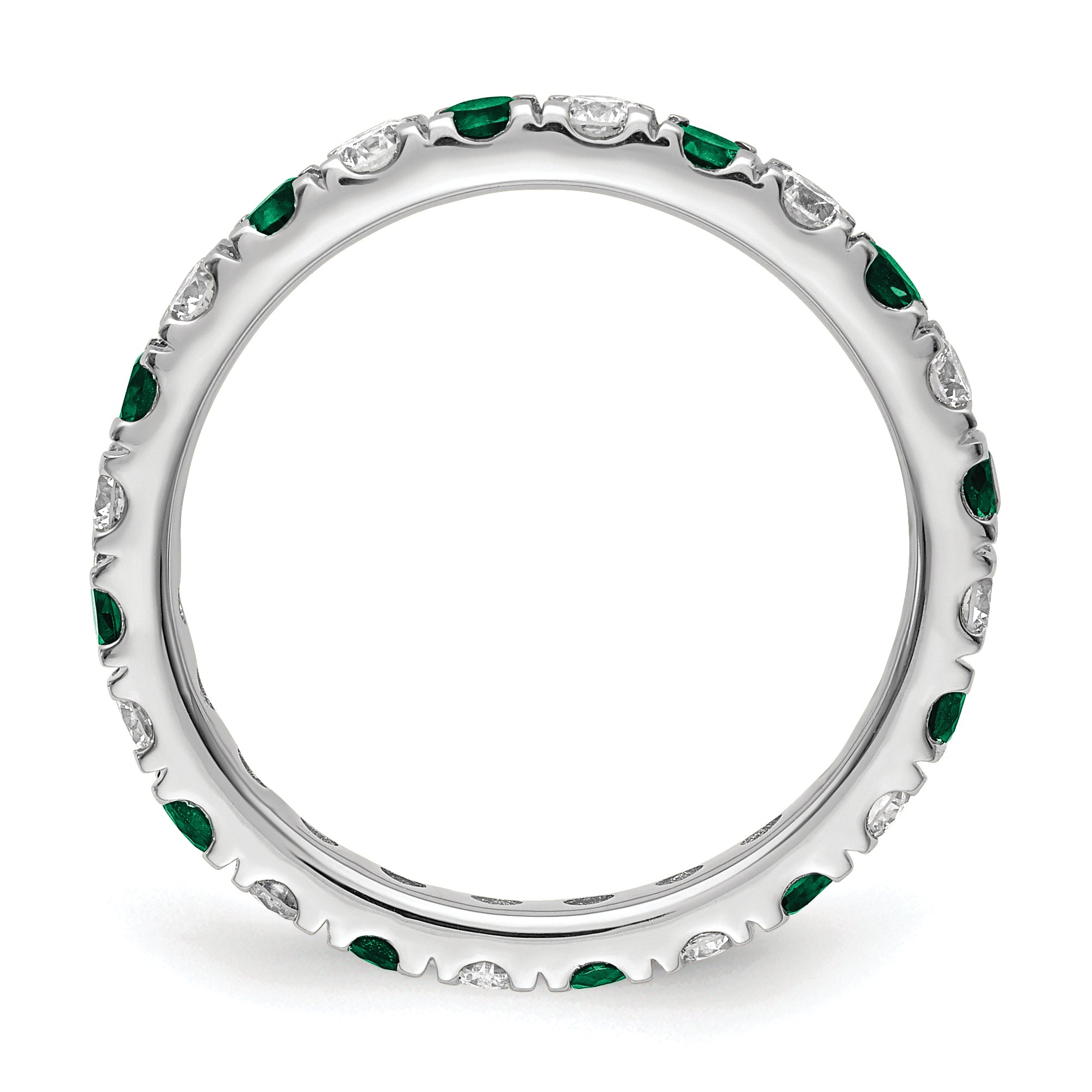14K Weißgold Memoire-Ring mit 0,75 ct. im Labor gezüchteten Diamanten VS/SI+ G+ und im Labor gezüchteten Smaragden