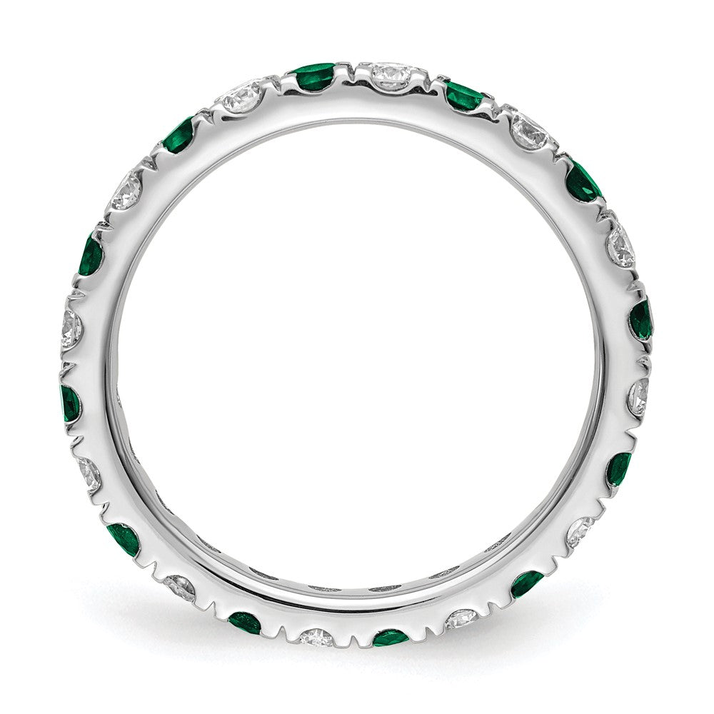 14K Weißgold Memoire-Ring mit 0,75 ct. laborgezüchteten Diamanten VS/SI+ G+ und laborgezüchteten Smaragden