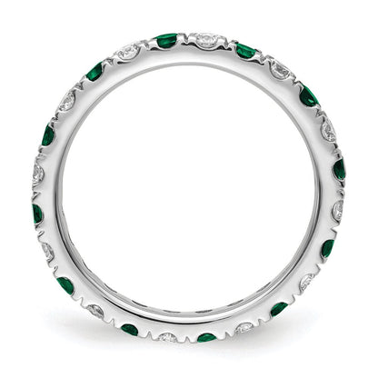 14K Weißgold Memoire-Ring mit 0,75 ct. laborgezüchteten Diamanten VS/SI+ G+ und laborgezüchteten Smaragden