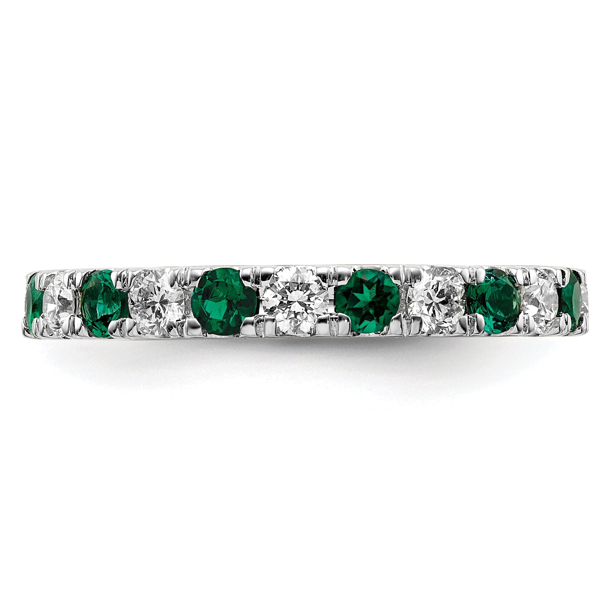 14K Weißgold Memoire-Ring mit 0,75 ct. im Labor gezüchteten Diamanten VS/SI+ G+ und im Labor gezüchteten Smaragden