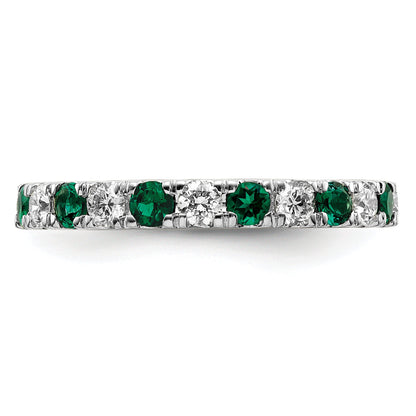 14K Weißgold Memoire-Ring mit 0,75 ct. im Labor gezüchteten Diamanten VS/SI+ G+ und im Labor gezüchteten Smaragden