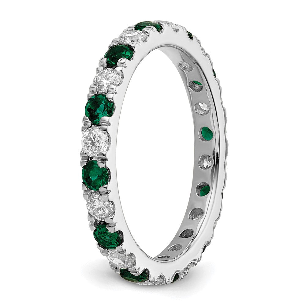 14K Weißgold Memoire-Ring mit 0,75 ct. im Labor gezüchteten Diamanten VS/SI+ G+ und im Labor gezüchteten Smaragden