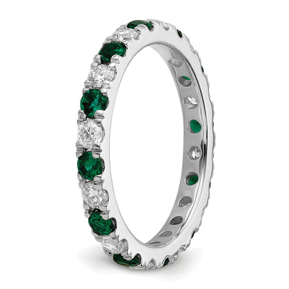 14K Weißgold Memoire-Ring mit 0,75 ct. im Labor gezüchteten Diamanten VS/SI+ G+ und im Labor gezüchteten Smaragden
