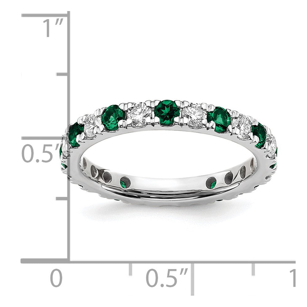 14K Weißgold Memoire-Ring mit 0,875 ct. im Labor gezüchteten Diamanten VS/SI+ G+ und im Labor gezüchteten Smaragden