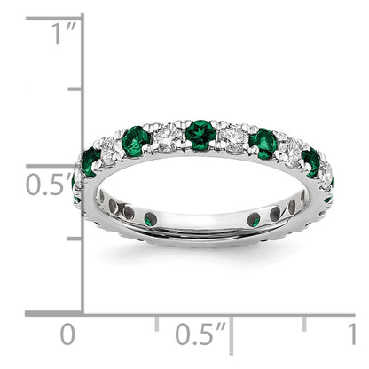 14K Weißgold Memoire-Ring mit 0,875 ct. im Labor gezüchteten Diamanten VS/SI+ G+ und im Labor gezüchteten Smaragden