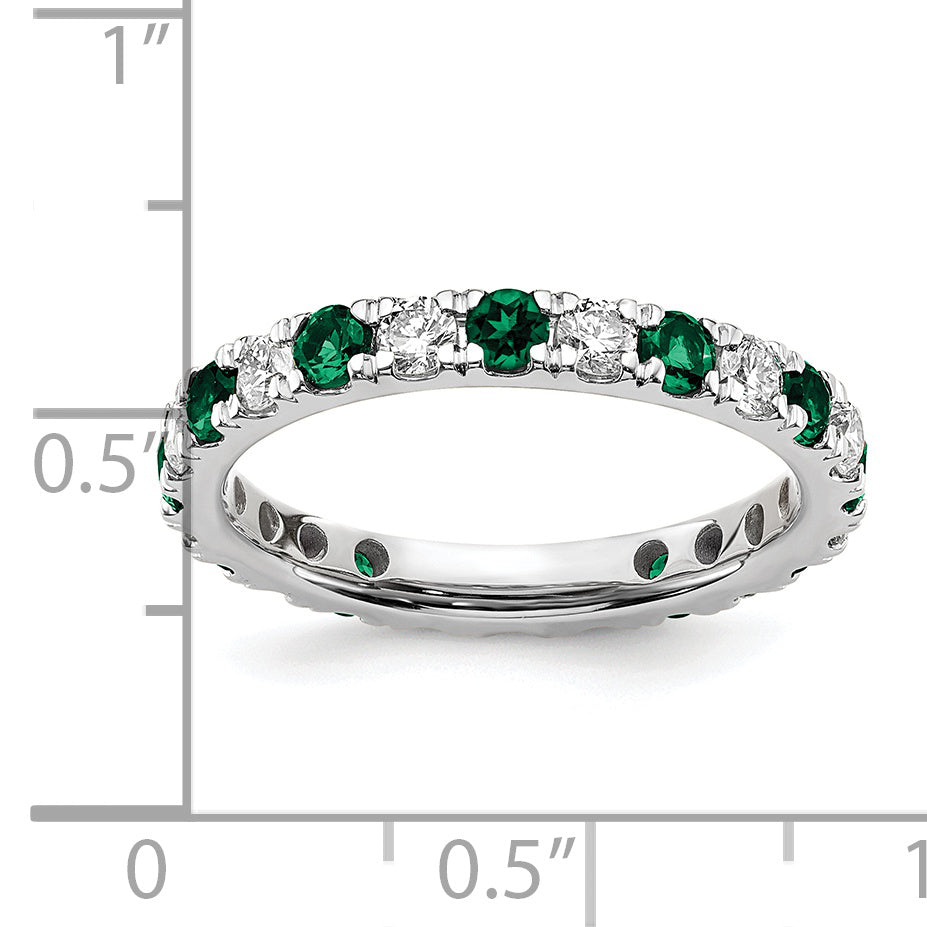 14K Weißgold Memoire-Ring mit 0,75 ct. im Labor gezüchteten Diamanten VS/SI+ G+ und im Labor gezüchteten Smaragden