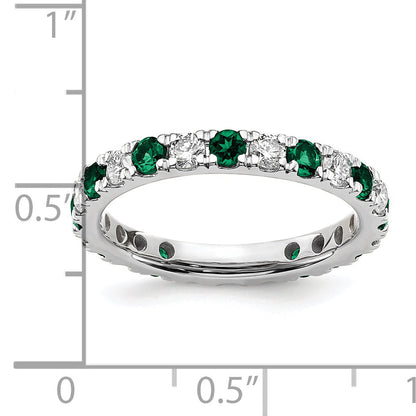 14K Weißgold Memoire-Ring mit 0,75 ct. im Labor gezüchteten Diamanten VS/SI+ G+ und im Labor gezüchteten Smaragden