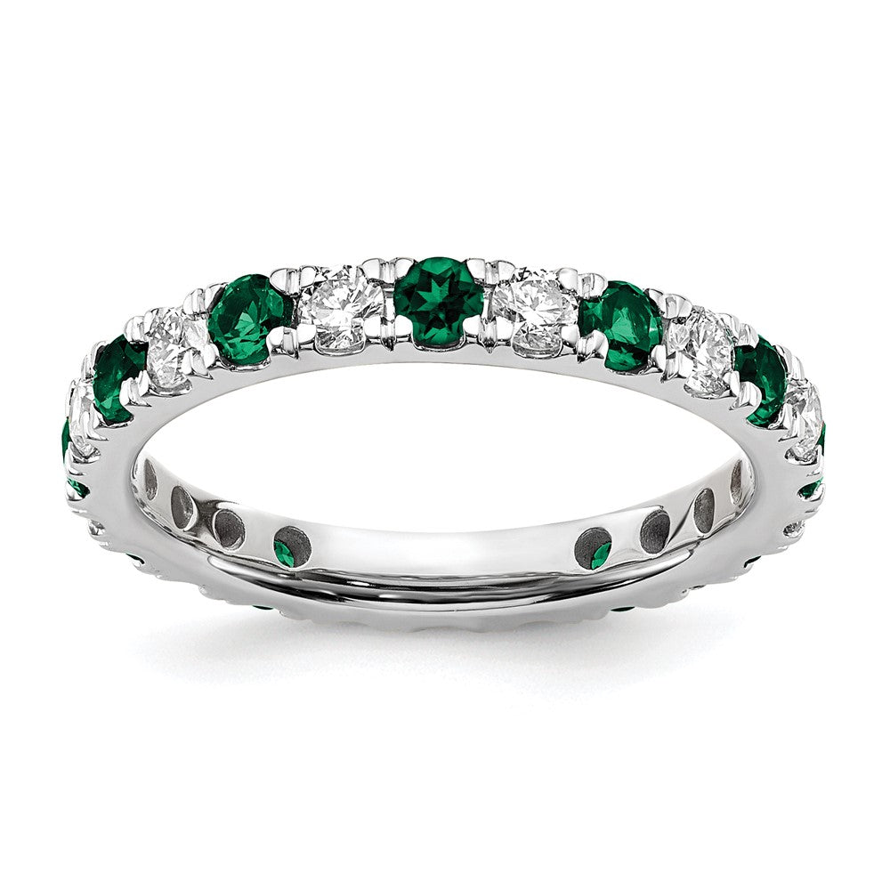 14K Weißgold Memoire-Ring mit 0,75 ct. im Labor gezüchteten Diamanten VS/SI+ G+ und im Labor gezüchteten Smaragden