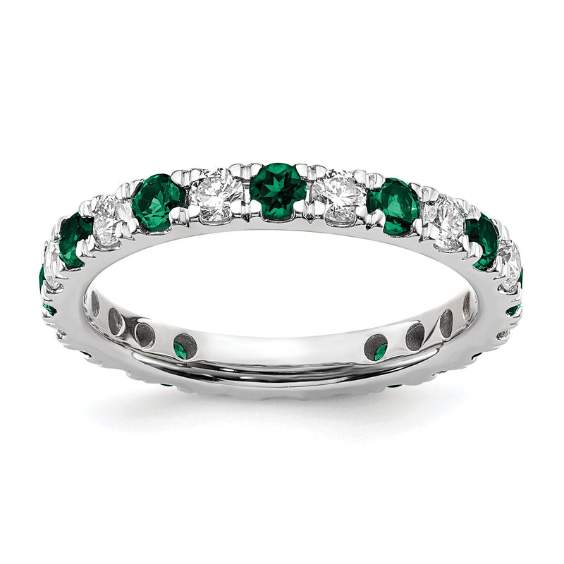 14K Weißgold Memoire-Ring mit 0,75 ct. im Labor gezüchteten Diamanten VS/SI+ G+ und im Labor gezüchteten Smaragden