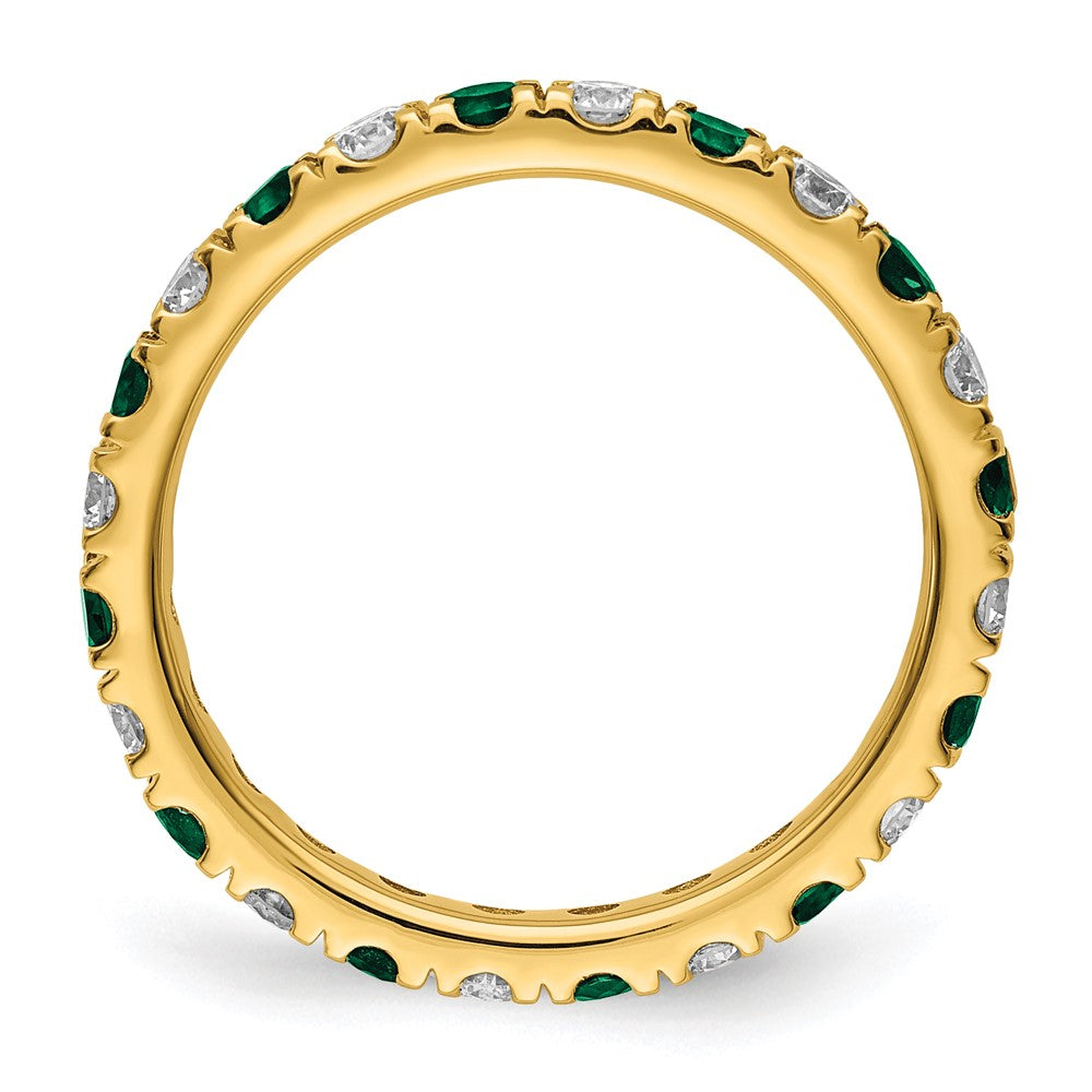 14K Gelbgold Memoire-Ring mit 0,75 ct. im Labor gezüchteten Diamanten VS/SI+ G+ und im Labor gezüchteten Smaragden