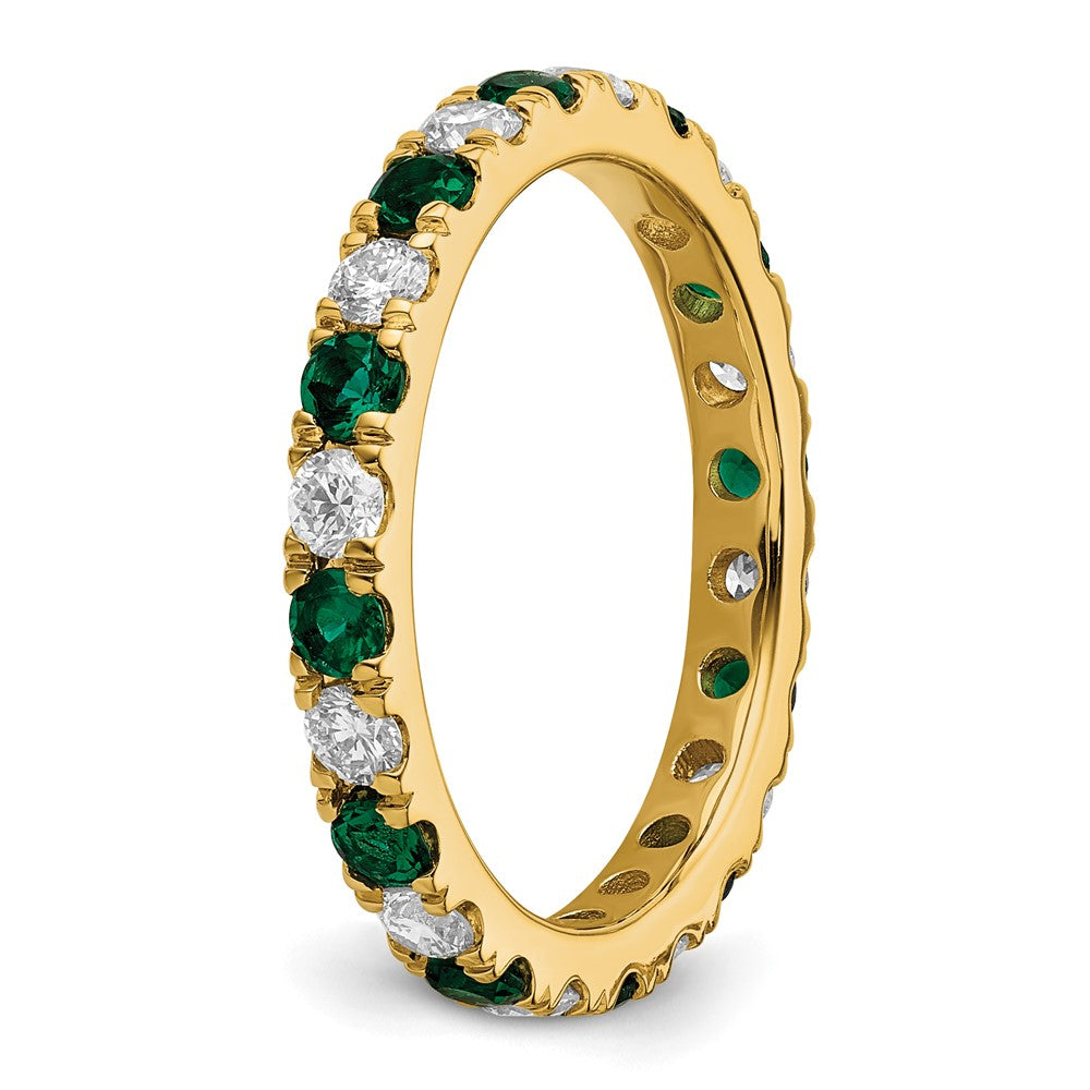 14K Gelbgold Memoire-Ring mit 0,75 ct. im Labor gezüchteten Diamanten VS/SI+ G+ und im Labor gezüchteten Smaragden