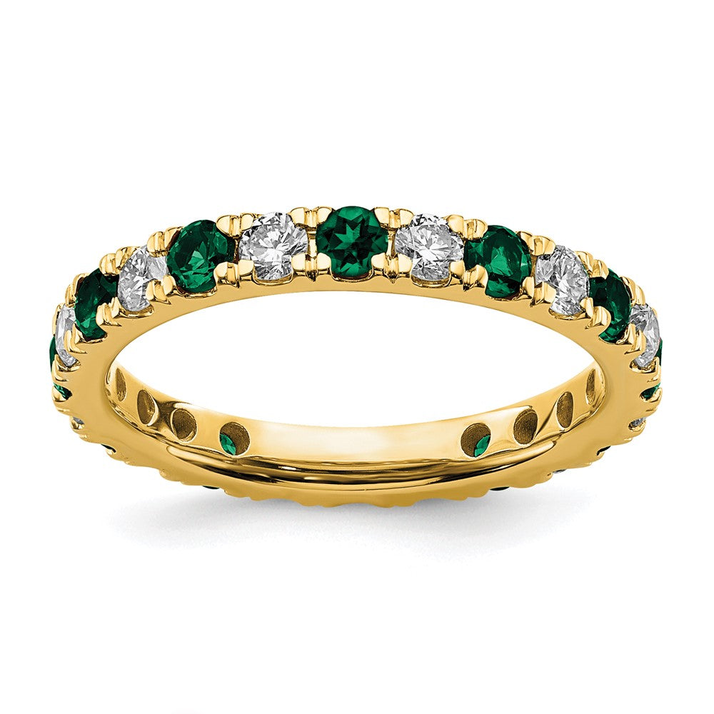 14K Gelbgold Memoire-Ring mit 0,875 ct. im Labor gezüchteten Diamanten (VS/SI+, G+) und im Labor gezüchteten Smaragden