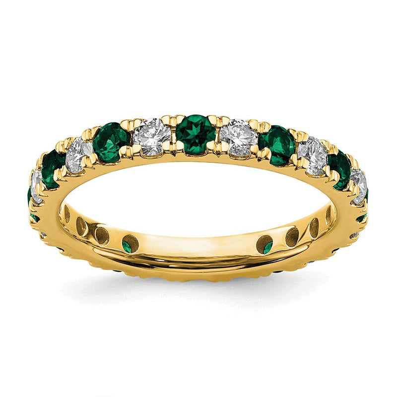 14K Gelbgold Memoire-Ring mit 0,75 ct. im Labor gezüchteten Diamanten VS/SI+ G+ und im Labor gezüchteten Smaragden