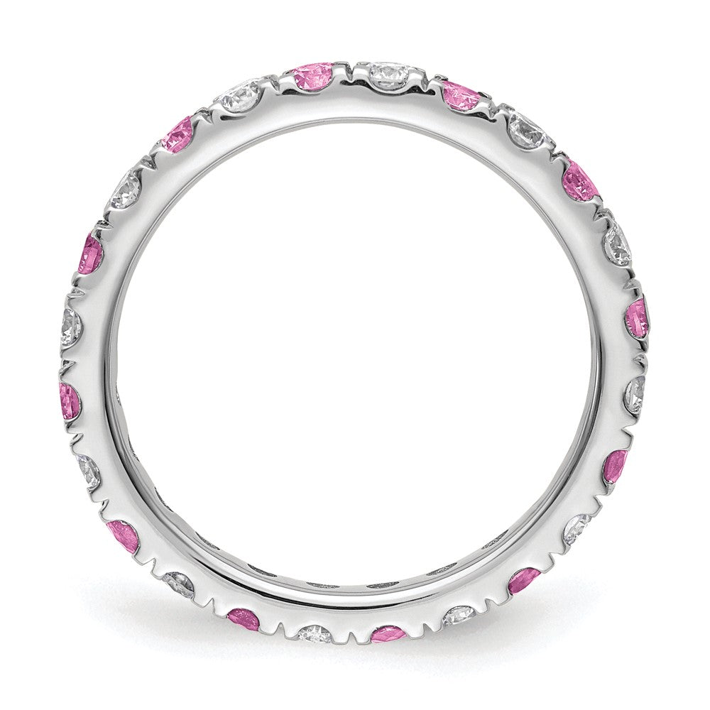 14K Weißgold Memoire-Ring mit 0,875 ct. laborgezüchteten Diamanten VS/SI+ G+ und laborerzeugtem Pink-Saphir