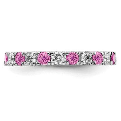 14K Weißgold Memoire Ring mit 0,875 ct. im Labor gezüchteten Diamanten VS/SI+ G+ und im Labor gezüchteten pinken Saphiren
