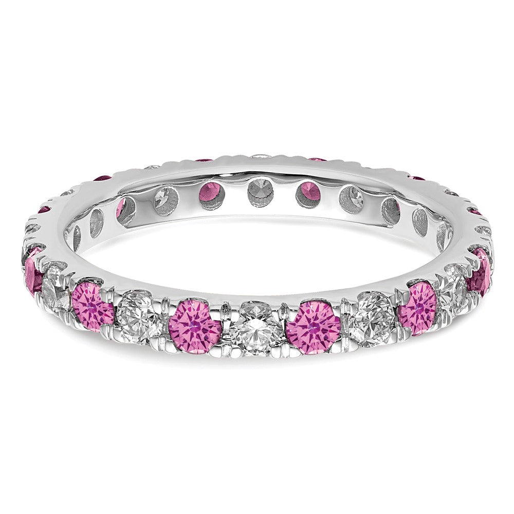 14K Weißgold Memoire-Ring mit 0,75 ct. Labor-Diamanten VS/SI+ G+ und Labor-Rosa-Saphiren