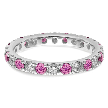 14K Weißgold Memoire-Ring mit 0,875 ct. laborgezüchteten Diamanten VS/SI+ G+ und laborerzeugtem Pink-Saphir