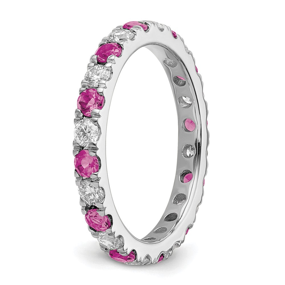 14K Weißgold Memoire-Ring mit 0,375 ct. im Labor gezüchteten Diamanten VS/SI+ G+ und im Labor gezüchteten pinken Saphiren