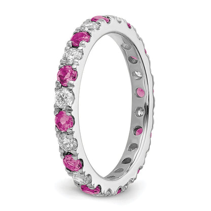 14K Weißgold Memoire-Ring mit 0,875 ct. im Labor gezüchteten Diamanten VS/SI+ G+ und im Labor gezüchteten rosa Saphiren