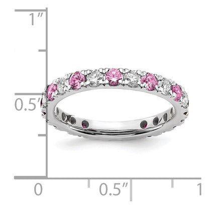 14K Weißgold Memoire-Ring mit 0,875 ct. laborgezüchteten Diamanten VS/SI+ G+ und laborerzeugtem Pink-Saphir