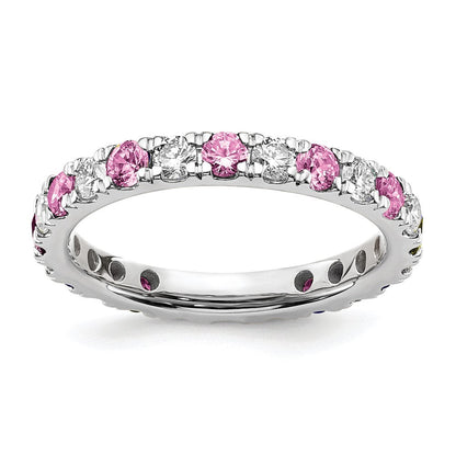 14K Weißgold Memoire-Ring mit 0,375 ct. im Labor gezüchteten Diamanten VS/SI+ G+ und im Labor gezüchteten pinken Saphiren
