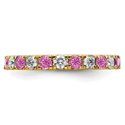 14K Gelbgold Memoire-Ring mit 0,75 ct. im Labor gezüchteten Diamanten VS/SI+ G+ und im Labor gezüchteten pinken Saphiren