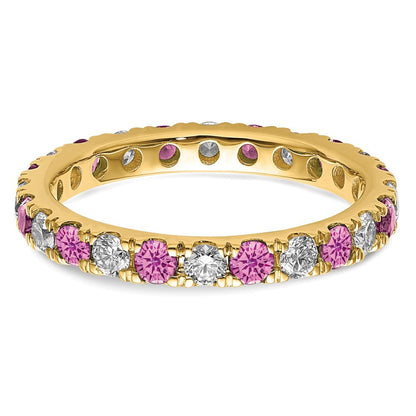 14K Gelbgold Memoire-Ring mit 0,75 ct. im Labor gezüchteten Diamanten VS/SI+ G+ und im Labor gezüchteten pinken Saphiren