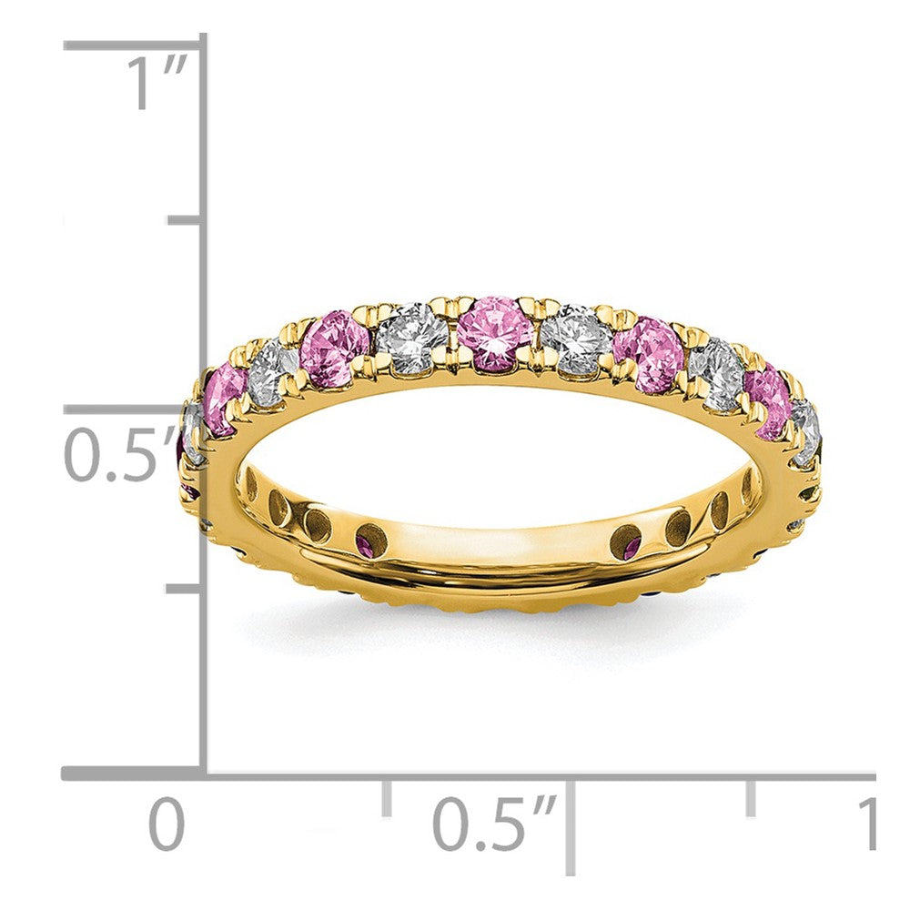 14K Gelbgold Memoire-Ring mit 0,875 ct. im Labor gezüchteten Diamanten VS/SI+ G+ und im Labor gezüchteten pinken Saphiren