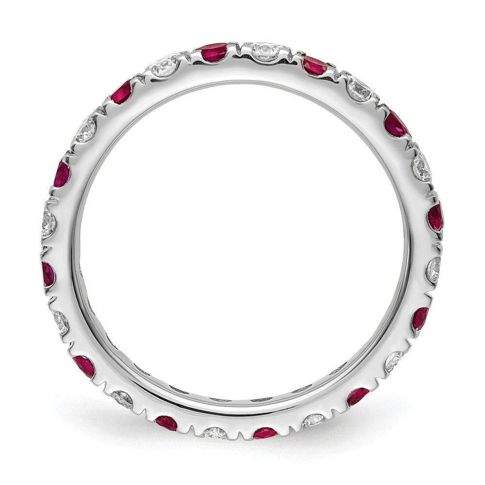 14K Weißgold Memoire-Ring mit 0,875 ct. im Labor gezüchteten Diamanten VS/SI+ G+ und im Labor gezüchteten Rubinen
