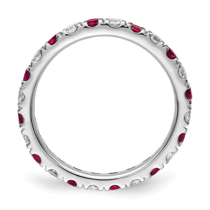14K Weißgold Memoire Ring mit 0,75 ct. Laborgezüchteten Diamanten VS/SI+ G+ und Laborgezüchteten Rubinen