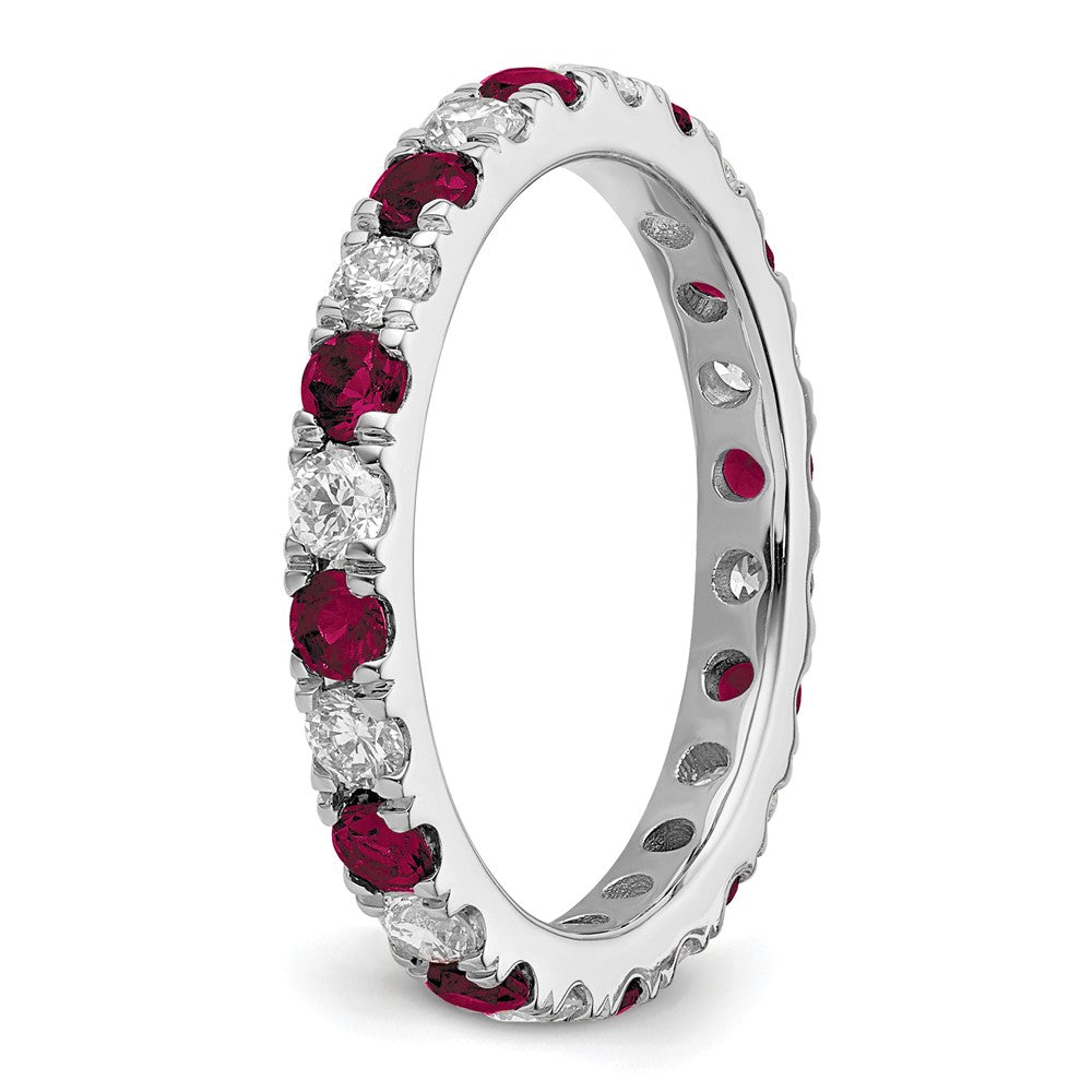 14K Weißgold Memoire-Ring mit 0,375 ct. im Labor gezüchteten Diamanten VS/SI+ G+ und im Labor gezüchteten Rubinen