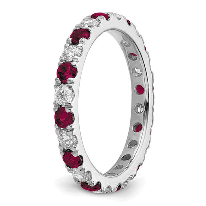 14K Weißgold Memoire-Ring mit 0,75 ct. im Labor gezüchteten Diamanten VS/SI+ G+ und im Labor gezüchteten Rubinen