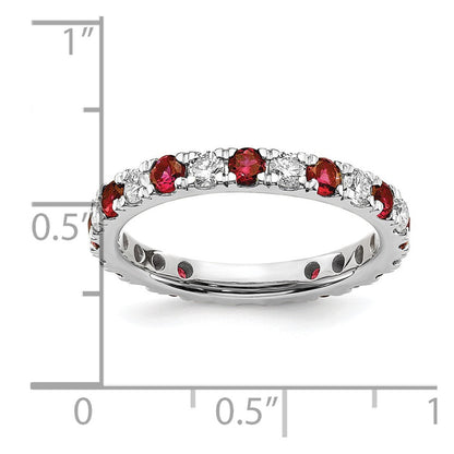 14K Weißgold Memoire-Ring mit 0,75 ct. Laborgezüchteten Diamanten VS/SI+ G+ und Laborgezüchteten Rubinen