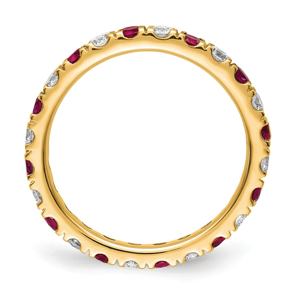 14K Gelbgold Memoire-Ring mit 0,75 ct. im Labor gezüchteten Diamanten VS/SI+ G+ und im Labor gezüchteten Rubinen