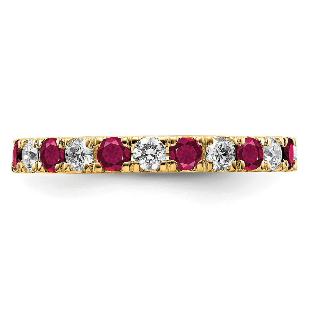 14K Gelbgold Memoire Ring mit 0,875 ct. Laborgezüchteten Diamanten VS/SI+ G+ und Laborgezüchteten Rubinen