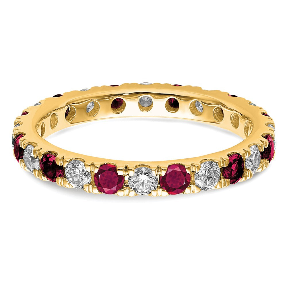 14K Gelbgold Memoire-Ring mit 0,75 ct. im Labor gezüchteten Diamanten VS/SI+ G+ und im Labor gezüchteten Rubinen