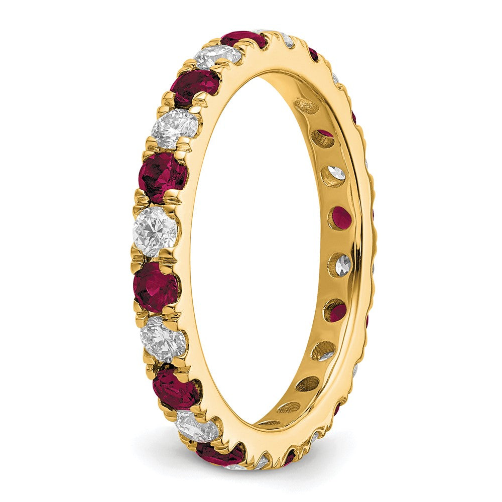 14K Gelbgold Memoire Ring mit 0,875 ct. Laborgezüchteten Diamanten VS/SI+ G+ und Laborgezüchteten Rubinen