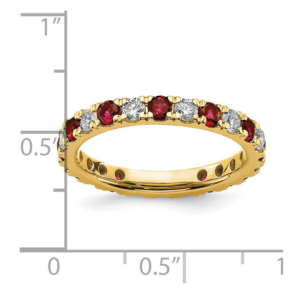 14K Gelbgold Memoire Ring mit 0,875 ct. Laborgezüchteten Diamanten VS/SI+ G+ und Laborgezüchteten Rubinen