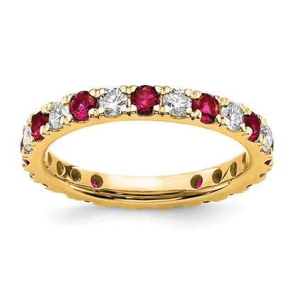 14K Gelbgold Memoire-Ring mit 0,375 ct. Laborgezüchteten Diamanten VS/SI+ G+ und Laborgezüchteten Rubinen