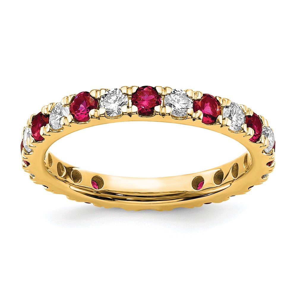 14K Gelbgold Memoire-Ring mit 0,75 ct. im Labor gezüchteten Diamanten VS/SI+ G+ und im Labor gezüchteten Rubinen