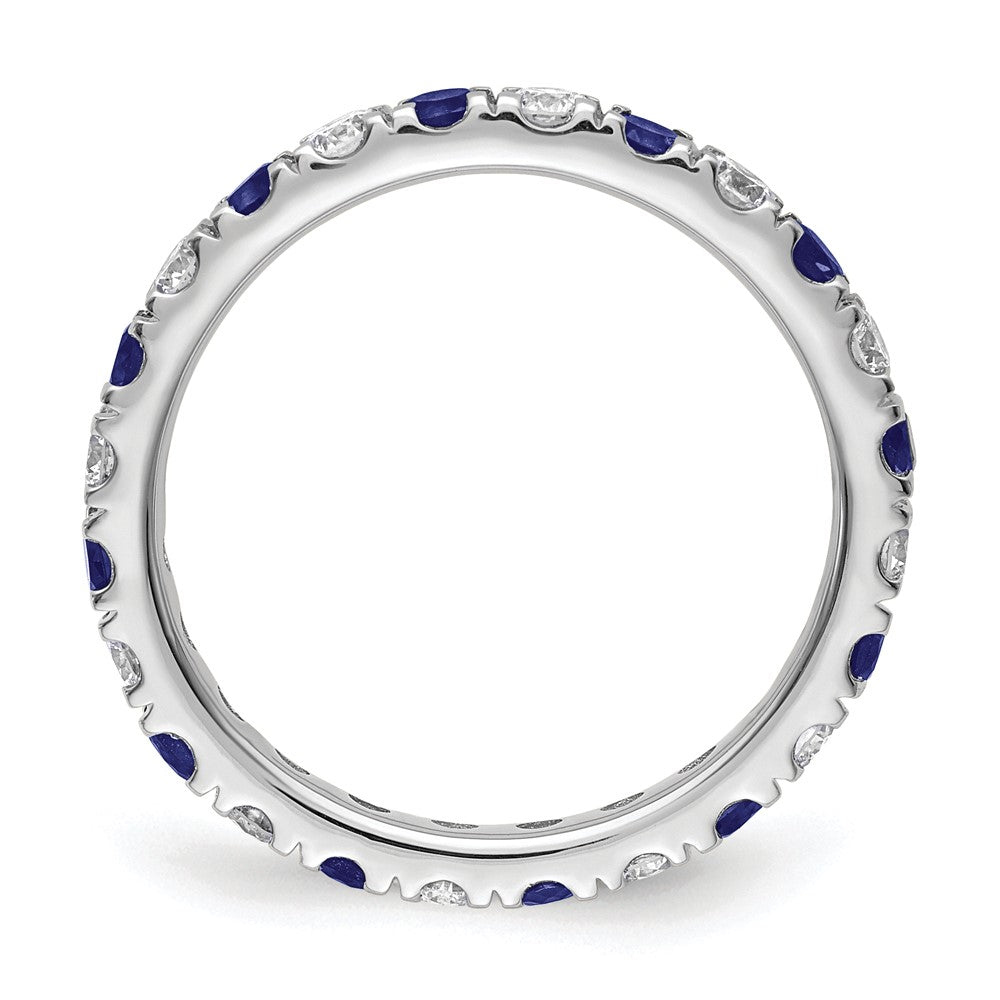 14K Weißgold Memoire-Ring mit 0,75 ct. Labor-Diamanten VS/SI+ G+ und Blauem Labor-Saphir