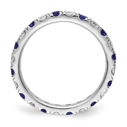 14K Weißgold Memoire-Ring mit 0,75 ct. im Labor gezüchteten Diamanten VS/SI+ G+ und im Labor gezüchteten blauen Saphiren