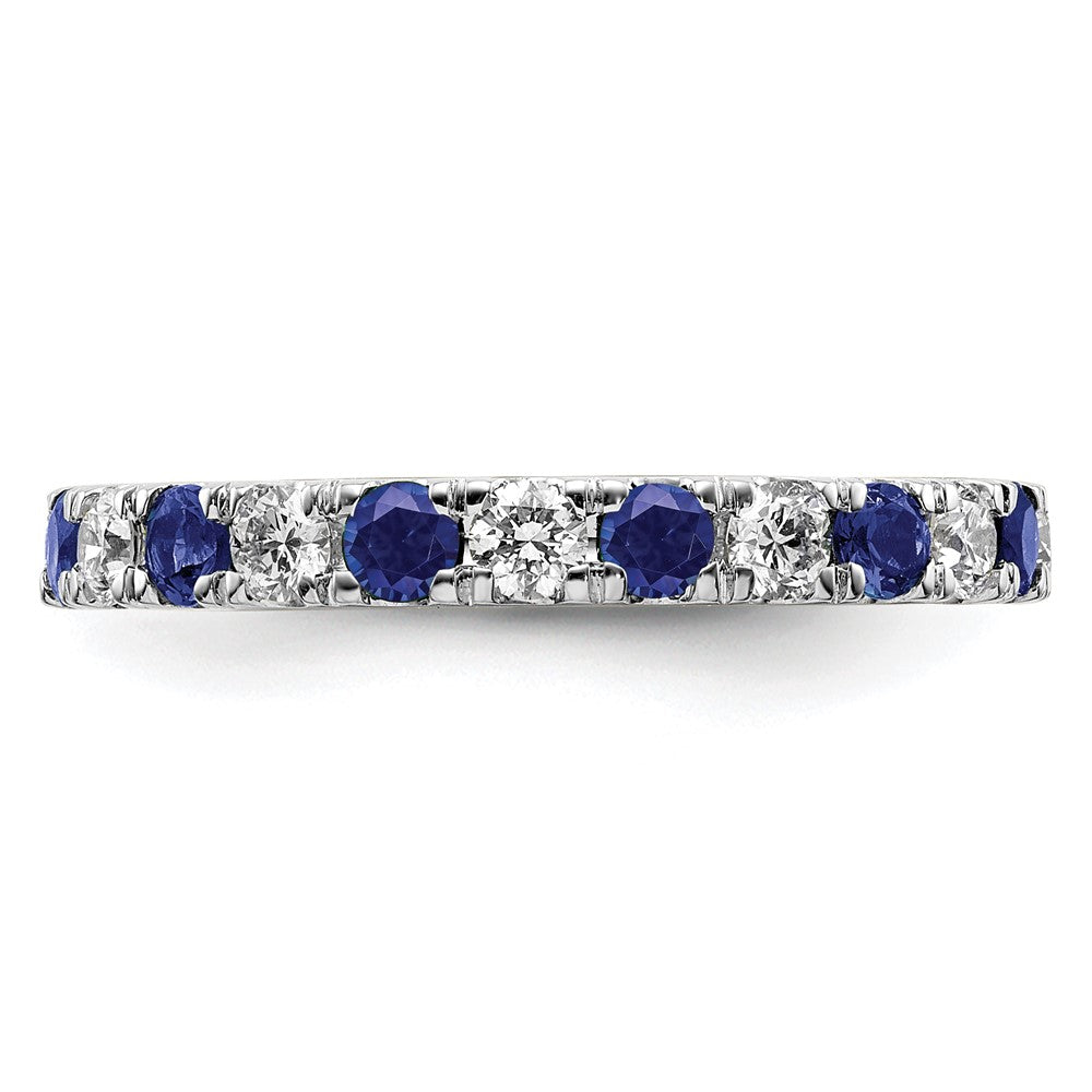 14K Weißgold Memoire-Ring mit 0,75 ct. Labor-Diamanten VS/SI+ G+ und Blauem Labor-Saphir