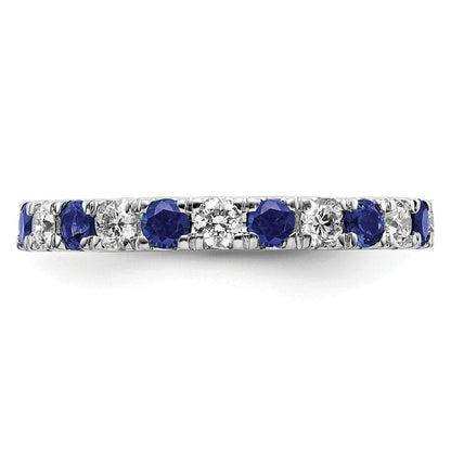 14K Weißgold Memoire-Ring mit 0,75 ct. Labor-Diamanten VS/SI+ G+ und Blauem Labor-Saphir