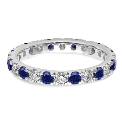 14K Weißgold Memoire-Ring mit 0,75 ct. im Labor gezüchteten Diamanten VS/SI+ G+ und im Labor gezüchteten blauen Saphiren